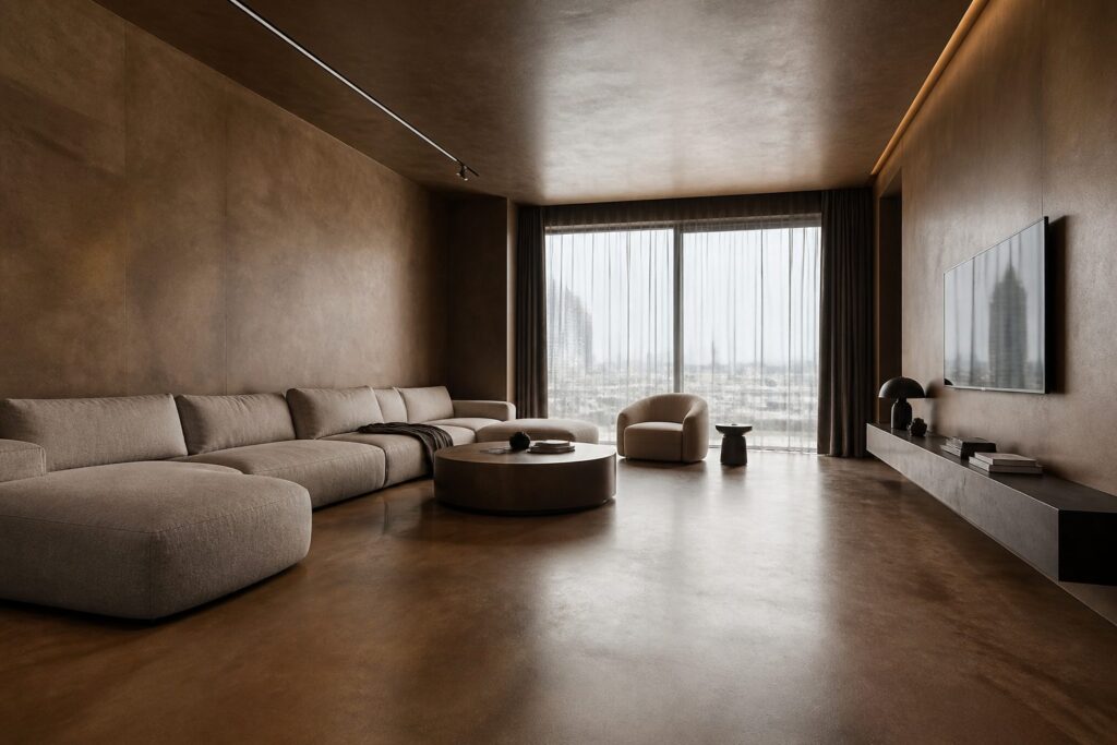 Microcement bronze: бронзовый тон в интерьере